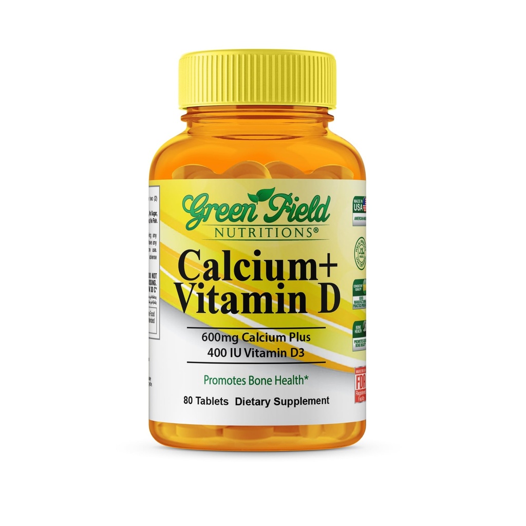 Greenfield Nutritions Halal Calcium tabletter med vitamin D3 - Halal Calcium 600mg med vitamin D3 400IE - 90 Halale vitaminer Calcium tabletter til kvinder og mænd, understøtter ben tænder og immunforsvar