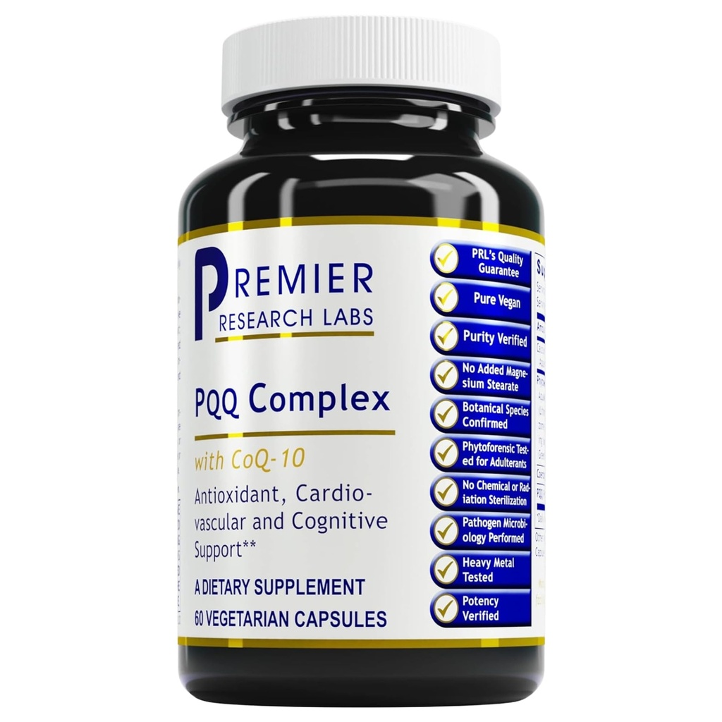 Premier Research Labs Premier PQQ Complex med CoQ10 - Coenzym Q10, Co Q 10 tillæg med Pyrroloquinoline Quinone (PQQ) for Antioxidant, Brain & Heart Support - 60 vegetariske kapsler