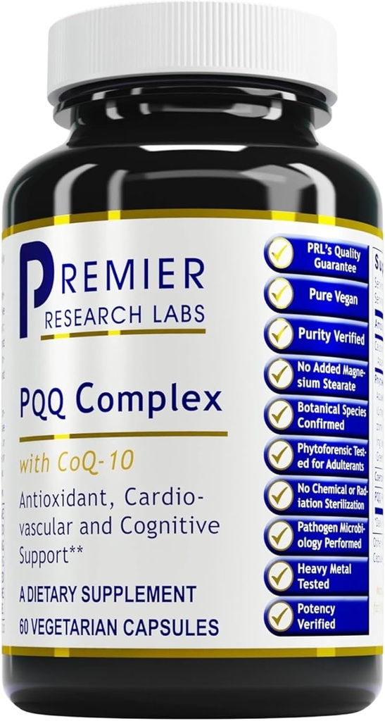 Premier Research Labs Premier PQQ Complex med CoQ10 - Coenzym Q10, Co Q 10 tillæg med Pyrroloquinoline Quinone (PQQ) for Antioxidant, Brain & Heart Support - 60 vegetariske kapsler