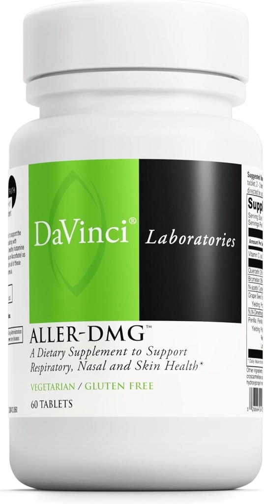 DAVINCI Labs Aller- DMG - Kosttilskud til åndedrætsværn, nasal og hudsundhed - med C-vitamin, Quercetin og mere - Glutenfri - tabletter