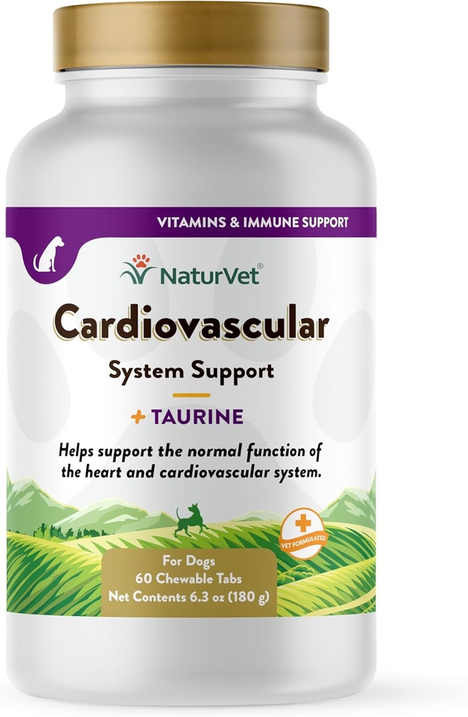 NaturVet Cardiovaskulær Support Dog Plus Taurine - Hjælper Support Dog Heart og Cardiovaskulære Systemer - Inkluderer Antioxidanter, Magnesium, Hawthorn, L- Carnitin - 60 Ct.