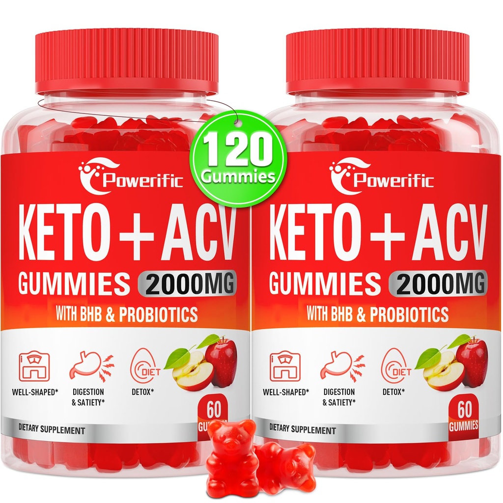 Apple Cider vinylacetat, GLP-1 Support Keto ACV Gumies Max Strength 2000mg Apple Cider vinylacetat med mor, Probiotika & vitamin B12, til fordøjelse, Metabolisme, Rense & Detox Diet (2 pakker)