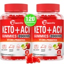 Apple Cider vinylacetat, GLP-1 Support Keto ACV Gumies Max Strength 2000mg Apple Cider vinylacetat med mor, Probiotika & vitamin B12, til fordøjelse, Metabolisme, Rense & Detox Diet (2 pakker)