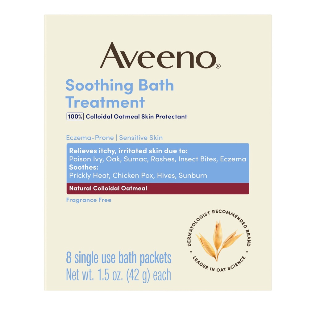Aveeno Fragrance- Gratis lindrende bad behandling & sæbe til lindring Relief, 100% Natural Colloidal Havregryn, Relieves Itchy, Irriteret hud på grund af eksem, 8 Single- Use Bath Packets