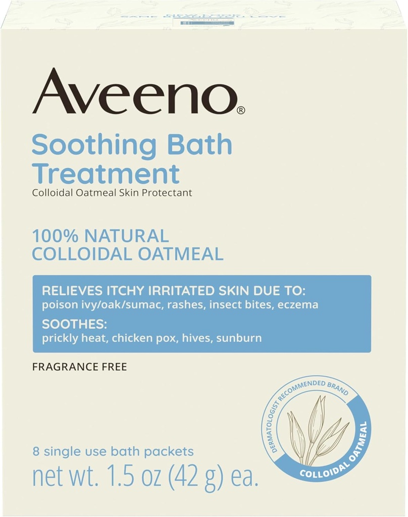 Aveeno Fragrance- Gratis lindrende bad behandling & sæbe til lindring Relief, 100% Natural Colloidal Havregryn, Relieves Itchy, Irriteret hud på grund af eksem, 8 Single- Use Bath Packets