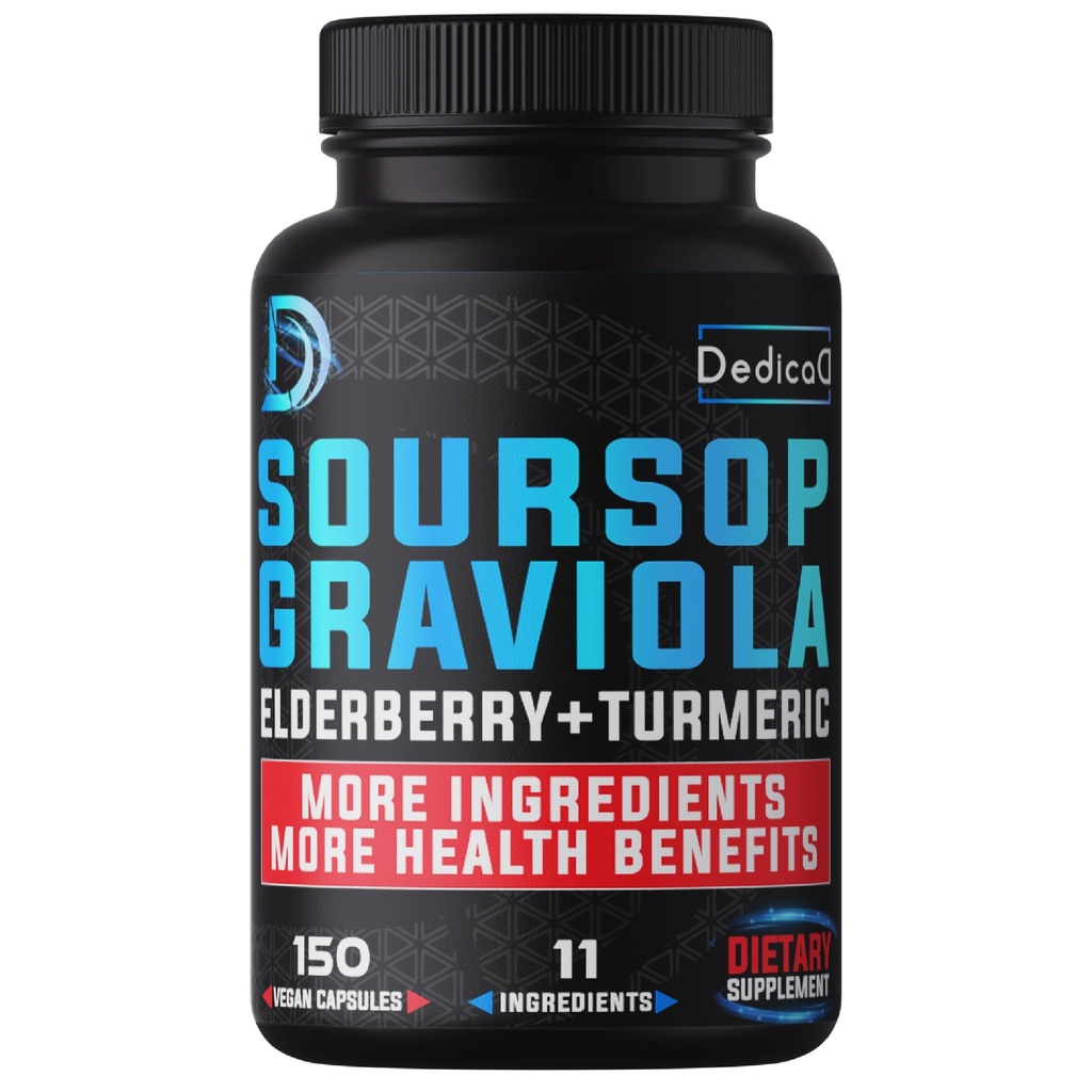11in1 Graviola Soursop kapsler til 5 måneder levering med Soursop Frugt, Elderberry, Gurkemeje, Ingefær, Milk Thistle, Cranberry & mere - Mood, Immun & Body Health - 150 Veganske kapsler
