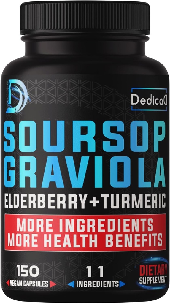 11in1 Graviola Soursop kapsler til 5 måneder levering med Soursop Frugt, Elderberry, Gurkemeje, Ingefær, Milk Thistle, Cranberry & mere - Mood, Immun & Body Health - 150 Veganske kapsler