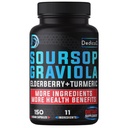 11in1 Graviola Soursop kapsler til 5 måneder levering med Soursop Frugt, Elderberry, Gurkemeje, Ingefær, Milk Thistle, Cranberry & mere - Mood, Immun & Body Health - 150 Veganske kapsler