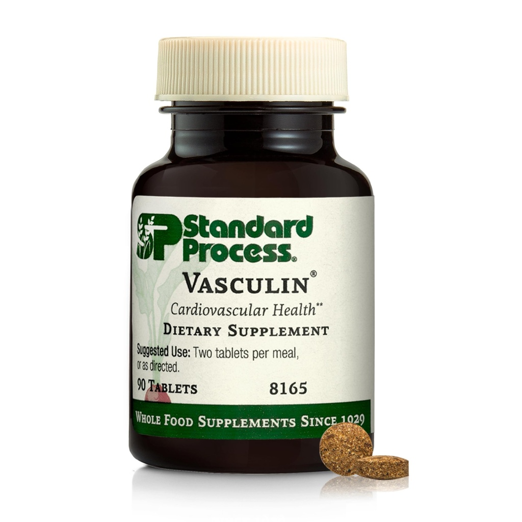 Standard Process Vaskulin - Supplement til cardiovaskulær og sund hjertestøtte - Understøtter Collagen Dannelse & Heart Health - Non- Dairy & Non- Soy - 90 tabletter (45 Servere)