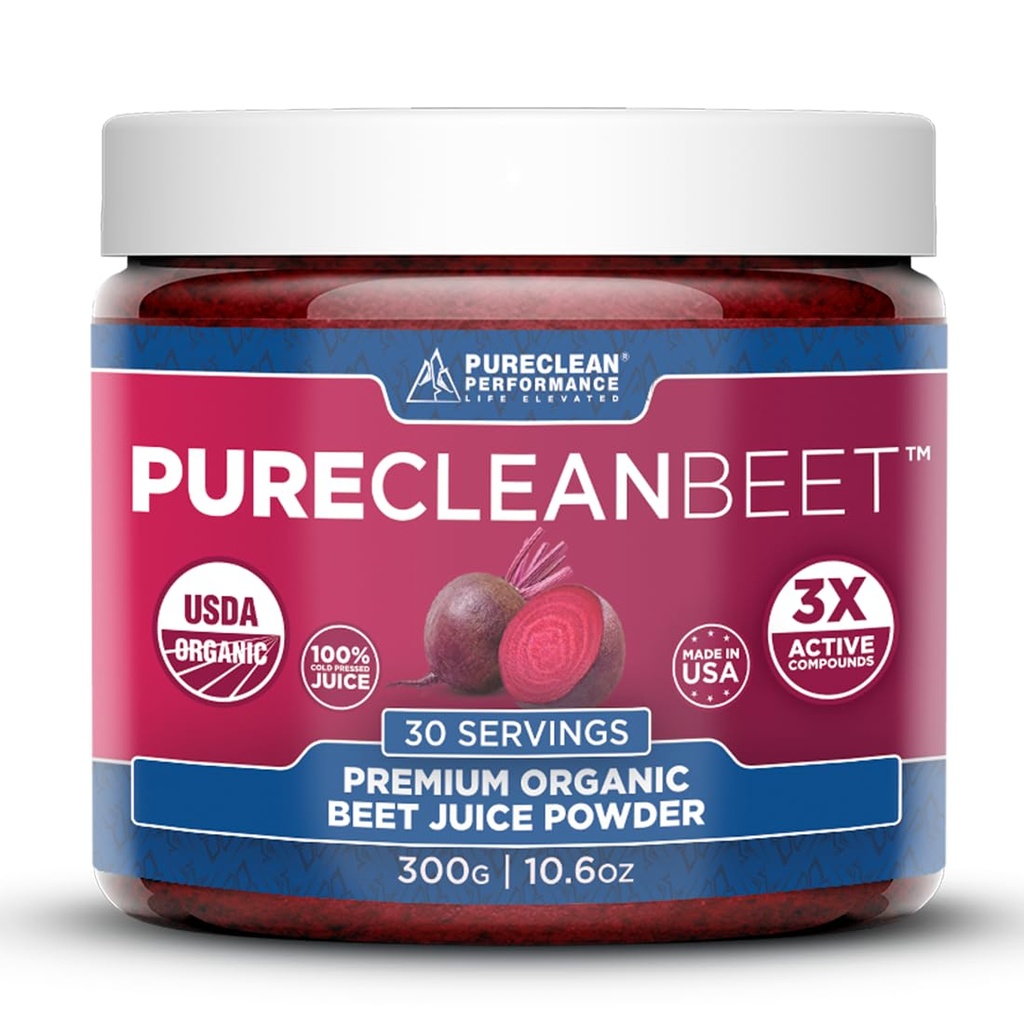 PureClean Beet Premium Beet Juice Powder - 100% Økologisk nitrogenoxid Support til Clinically- Proven 3X Greater Circulation, Endurance & Energy - Stolt Cold- Pressed, Eco Friendly, USA - 30 Serveringer