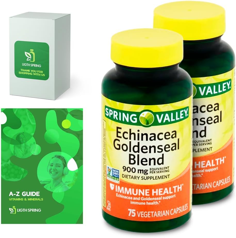 Echinacea Goldenseal Blend Dietary Supplement, 900 mg, 75 Ct Bundle with Exclusive Vitamins & Minerals A to Z - Better Ligth&Spring Guide@ (3 Items)