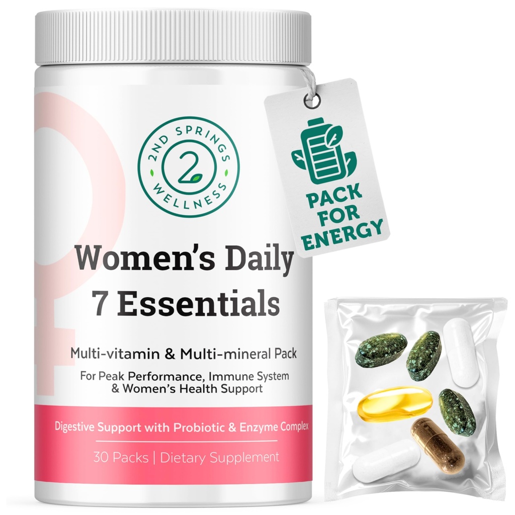 Daily 7 Essentials Women 's Vitamin Pack -7 Pack Complete Women' s Multivitamin Packet med energi, Metabolisme, Immunsystemet, Kvindelig Health Support med Probiotika, Mere