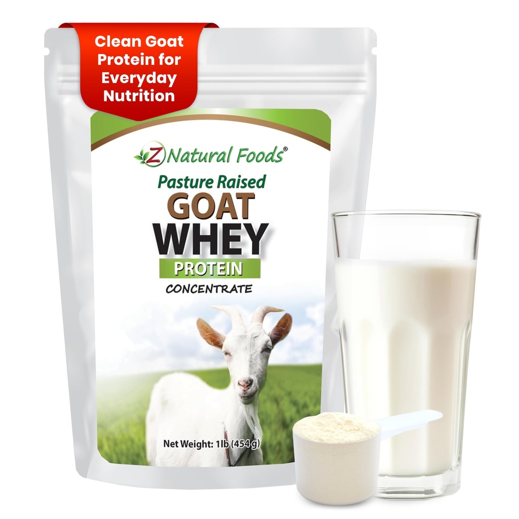 Z Natural Foods Geat Whey Protein Powder Concentrate - Ikke denatureret, Ikke tilsat smagsstoffer, Pastur Raised Whey - Ren Gedeprotein pulver med Vital proteiner til vægtstyring, immunforsvar, Fitness, 1 LB