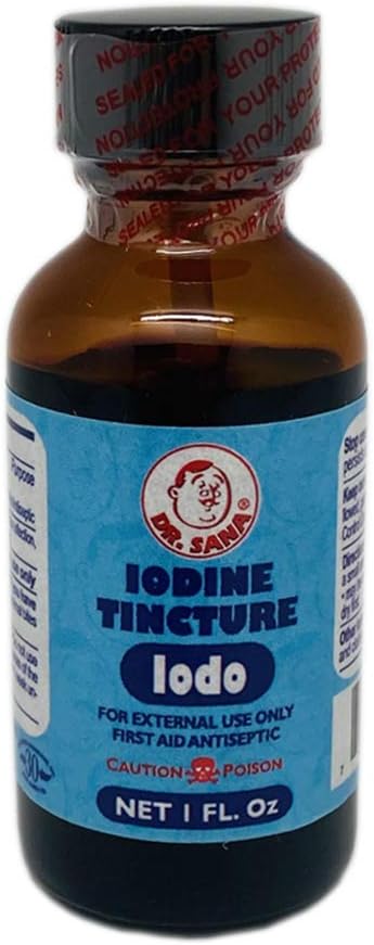 Dr. Sana Jod Tincture. Førstehjælp Antiseptisk. Forebygger infektion i Minor Scrapes, Cuts, Bruises og Burns. 1 fl.oz.
