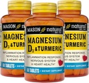 MASON NATURAL Magnesium & Vitamin D3 with Turmeric, 180,Day Supply, Dietary Supplement for Daily Wellness Support, 60 Tablets (Pack of 3)