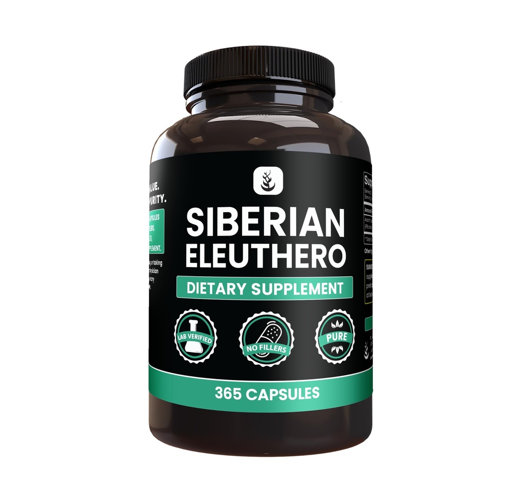 PURE ORIGINAL INGREDIENSER Sibirisk Eleuthero, altid ren, ingen tilsætningsstoffer eller fyldstoffer, Lab Verified (365 greve (pakke med 1))