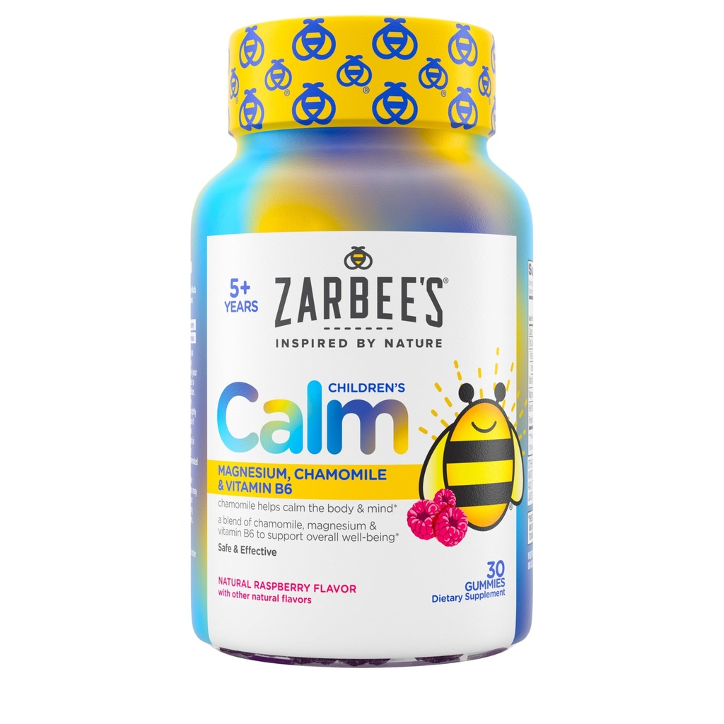 Zarbee 's Kids Rolige Gummier med Magnesium, for Kids Age 5 +, Melatoninfri, Støtte til en rolig sind & Krop, Kamille & Vitamin B6, Natural Raspberry Flavor, 30 ct