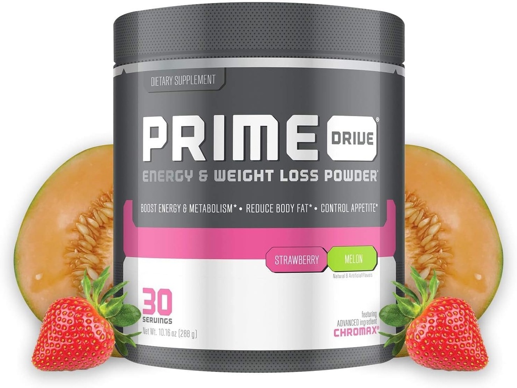 Prime Drive Energy Strawberry Melon Pre Workout Energy Drink Powder, Giver ekstrem energi, fokus og intensitet, øger stofskifte 10.2oz (30 Servere)