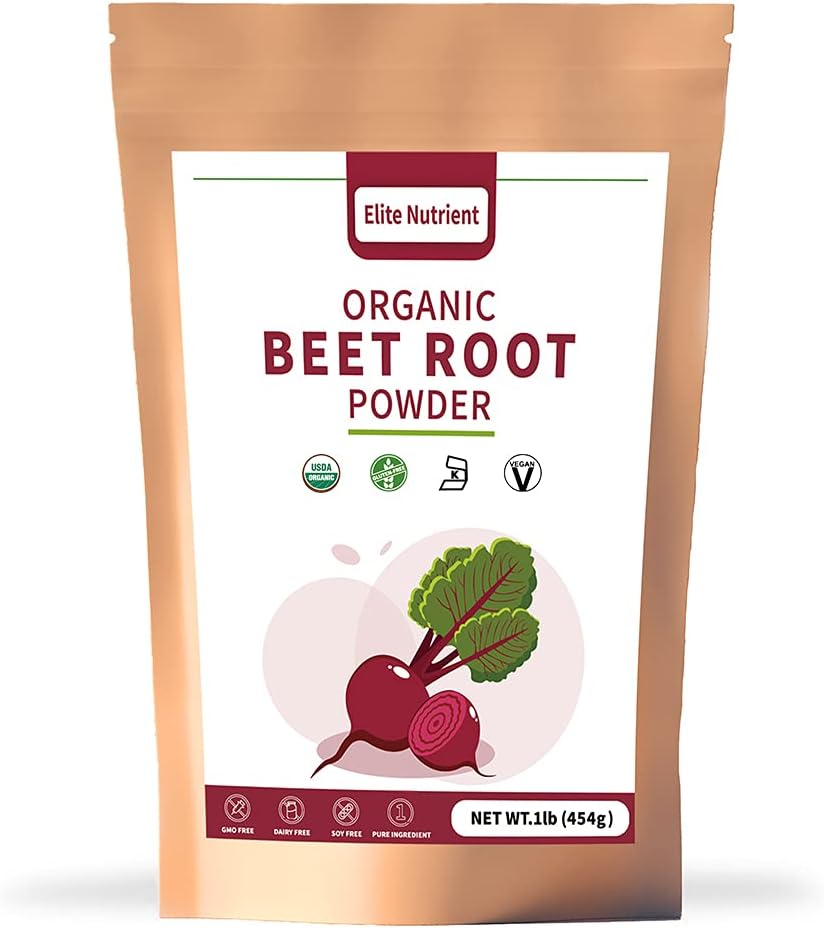 Organic Beet Root Powder, Non-GMO, Gluten Free, Vegan Superfood, Nitrogen Oxide Booster, Øge Stamina & Forbedre øvelse ydeevne (16 oz.)