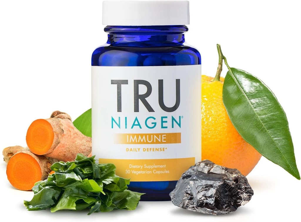 TRU NIAGEN immunsupport - Dagligt forsvar - C-vitamin fra fermentering, Vegansk vitamin D3 2000 IE, Zink, Plus Theracurmin (Curcumin) + Multi Award- Winning NAD Boosting Niagen 150mg 30ct