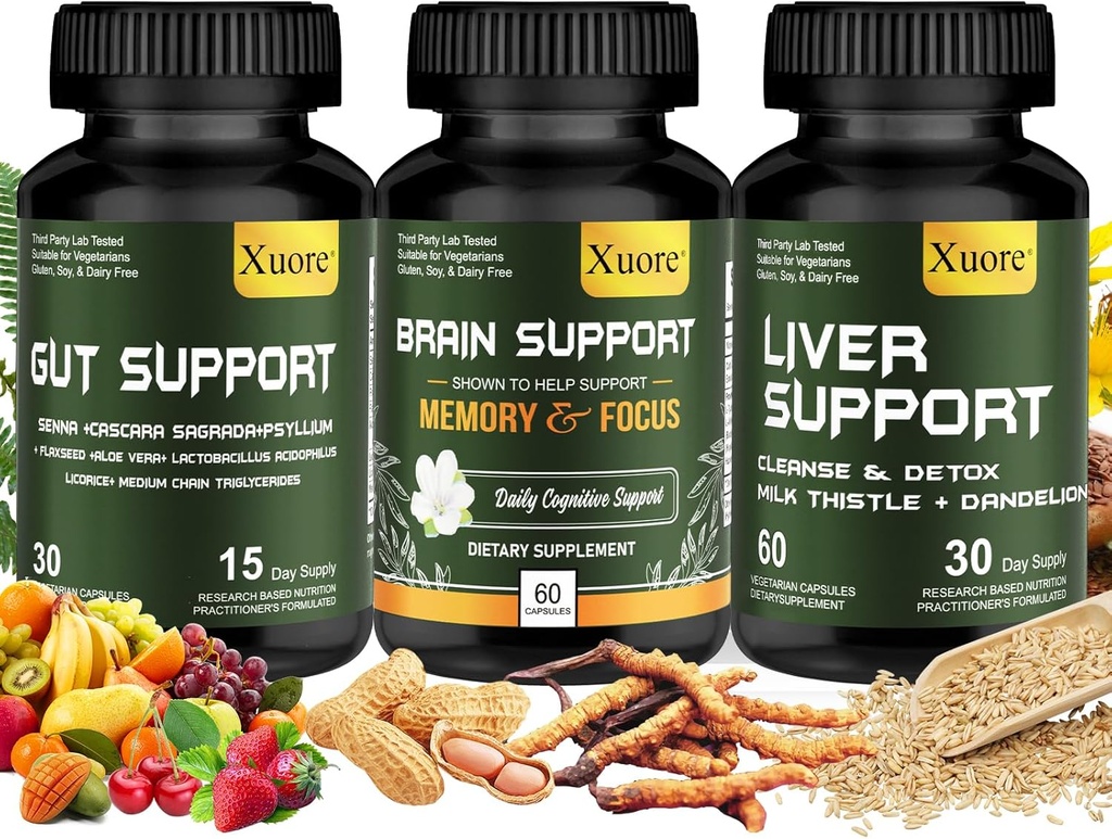 Lever Renew Rense Detox, Reparation og Support Gut og Colon Support - Avanceret Gut Rense Detox Brain Nootrop Brain Supplement til mænd og kvinder Alle i én støtte.