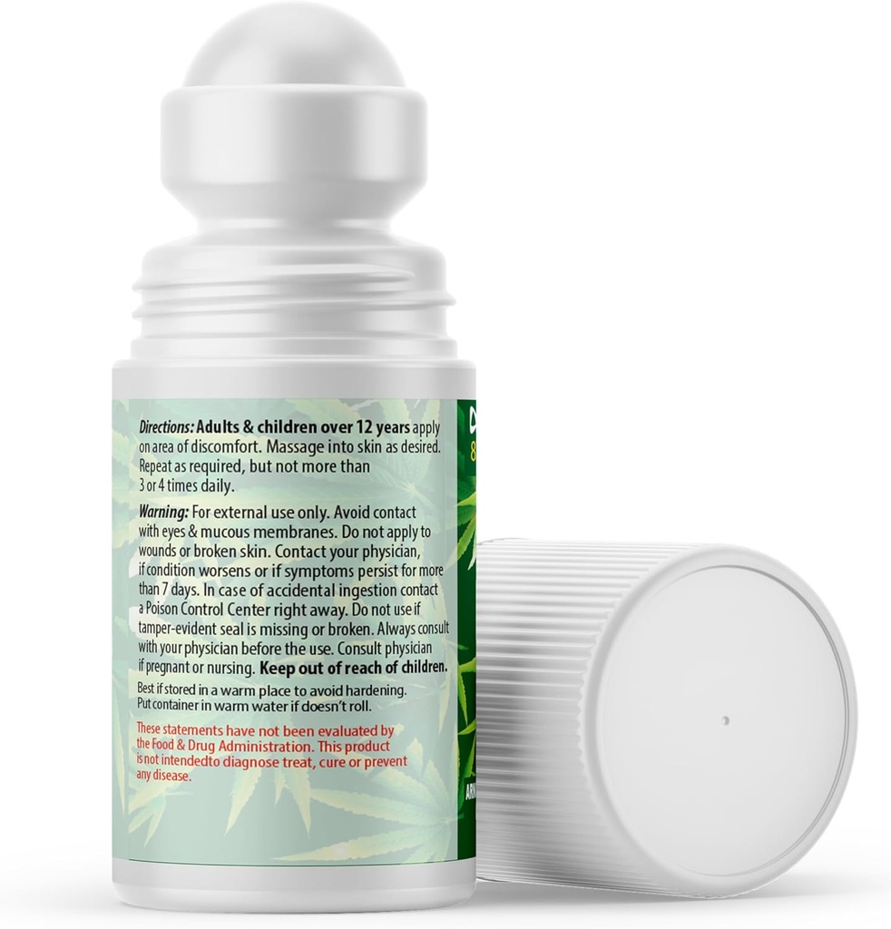 ANUMED - Hamp Roll- On 8000mg Fast Skuespil, lang holdbarhed, Maksimal styrke med Arnica + gurkemeje for Natural Recovery, Joint, Muscle. 2 pakker (2oz)