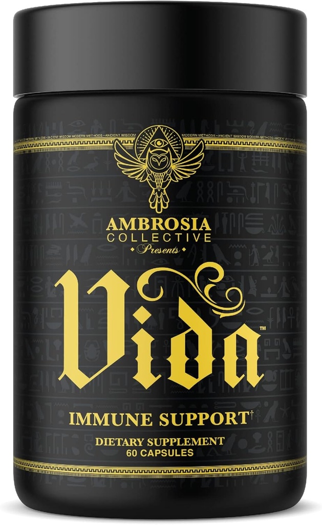 Ambrosia Vida Immunity Support, Elderberry, C-vitamin, D-vitamin og zink supplement, immunsystemet booster (60 kapsler)