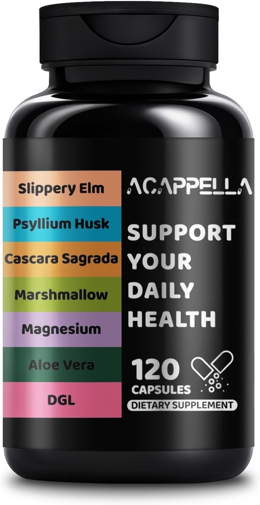APPENLLA Slippery Elm, Psyllium Husk, Cascara Sagrada, Marshmallow, Magnesium, Aloe Vera, DGL Capsule - Probiotisk Blend fordøjelsessygdomme Gut supplement (1)