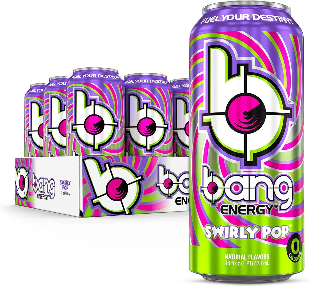 Bang Energy Swirly Pop, Sugar- Free, Energy Drink, 16 Ounce (Pack of 12)