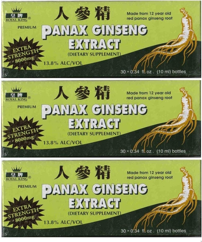 Royal King Panax Ginseng Extract med Alkohol 8000 mg 30 hætteglas (3 æsker)