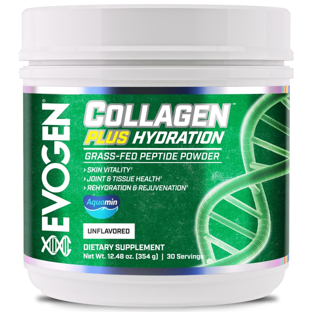 Evogen Collagen Plus Hydration - Grass- Fed Collagen for kvinder & mænd; Kollagen Peptider Pulver • 124; Kollagen Pulver støtte Skin Vitality, Hydration, Fælles & Tissue Sundhed • 124; Ikke flavored • 124; 30 Servering