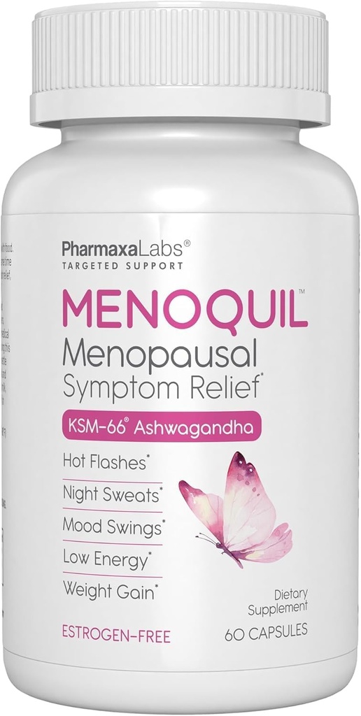 Menopausale Multi- Symptom Relief - Støtte til Hot Flashes, Night Sweats, Mood Swings & Restful Sleep - Black Cohosh, Ashwagandha, Chasteberry, Soy Isoflavones, Grape Seed & Sage - 60 Kapsler