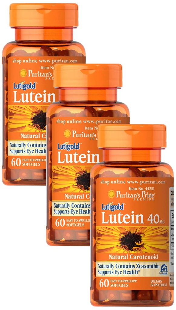 Puritans Pride Lutein 40 Mg med Zeaxanthin, Hjælper Support Eye Health *, Whole Bean, 60 Ct, (Pack of 3)
