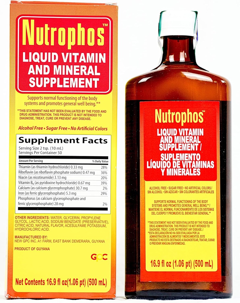 Nutrophos flydende kost supplement med B vitaminer og mineraler 500ml