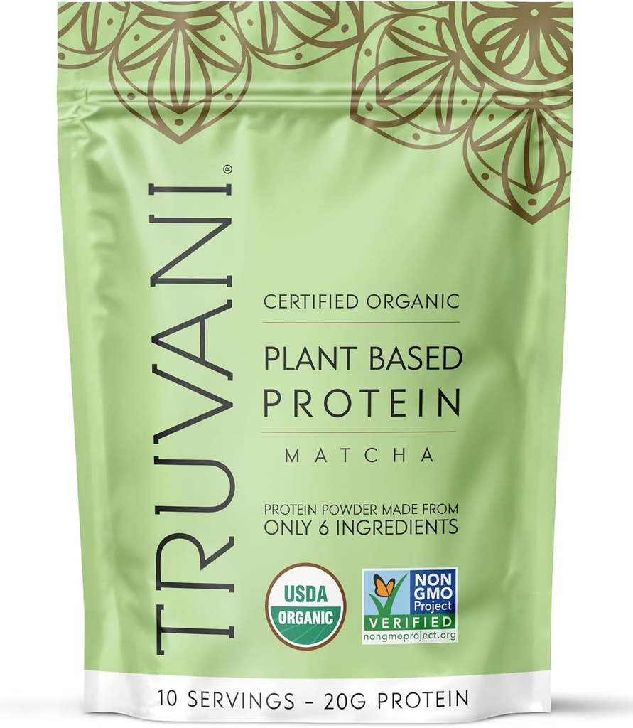 Truvani Vegan Pea Protein Powder | Matcha | 20g Organic Plant Based Protein | 10 Servings | Keto | Gluten & Dairy Free | Low Carb | No Added Sugar