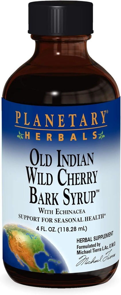 Planetariske Herbals Old Indian Wild Cherry Bark Syrup med Echinacea - Natural - 4 oz