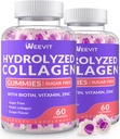 Sukkerfri Hydrolyzed Collagen Gummies, Collagen Peptid Gummies for Women, Collagen Protein Type I, II, III, V, X med Biotin, C-vitamin, D, B12 for hår hud negle