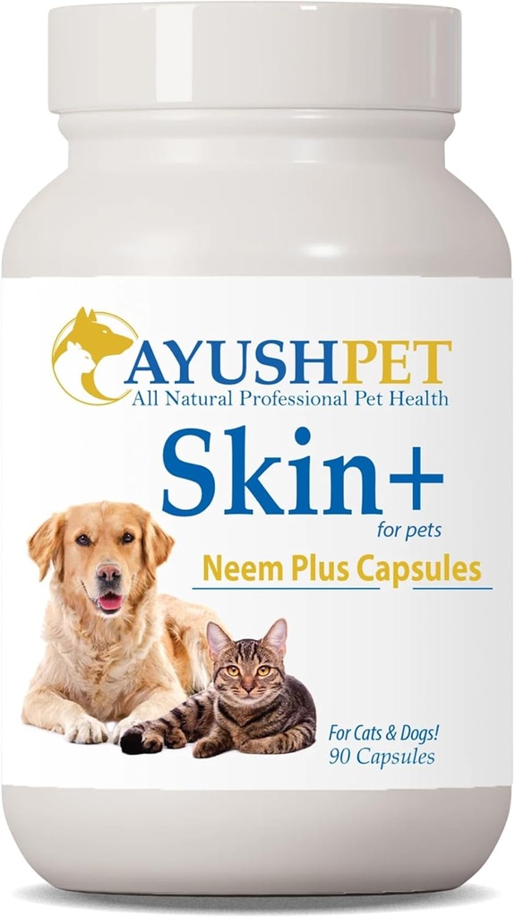 Ayush Pet Neem Plus - Neem supplement til hunde, hud og coat støtte kæledyr med Itchy Skin, urtekapsler med Triphala og Neem til Gut og immunforsvar - 90 kapsler