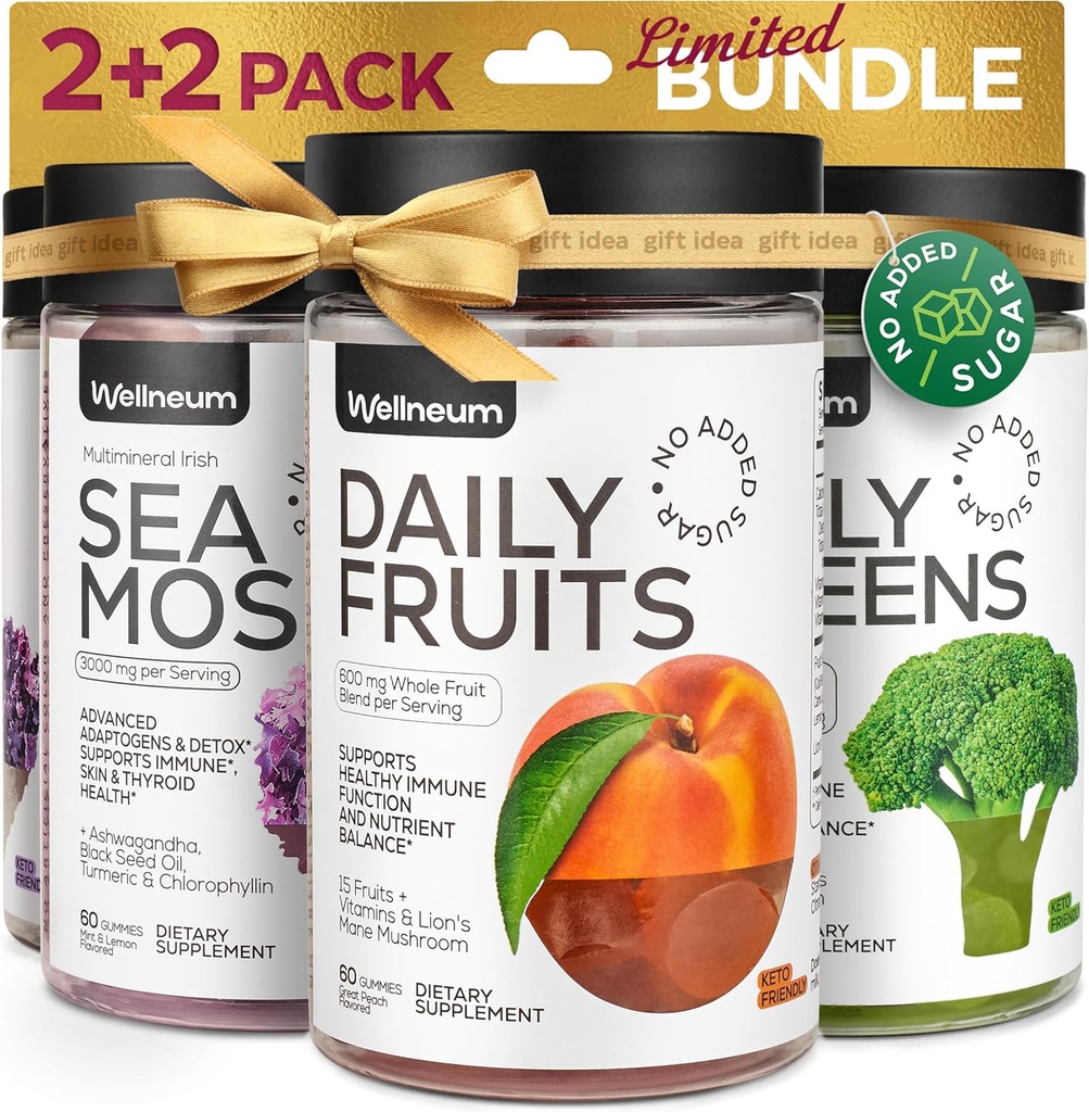 Super Fruit Super Green and Sea Moss Gummies Bundle - Fruits Blend, Green Blend, Irish Sea Moss, Bladderwrack - Detox, Nutrient Balance, Immunity Support, Thyriod Sundhed - for mænd og kvinder