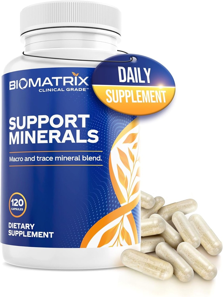 BioMatrix Mineral supplement til mænd og kvinder, Chelated Minerals Caps 124; Iron- Free, Calcium, Magnesium, Kobber, Zink, D-vitamin, Jod Caps 124; Veggie Caps, 30- Day Supply