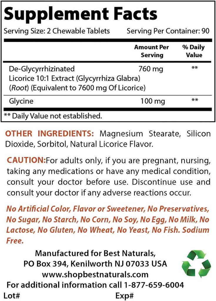 Bedste Naturals DGL Chewable 380 mg & L- Glutamin 500 mg