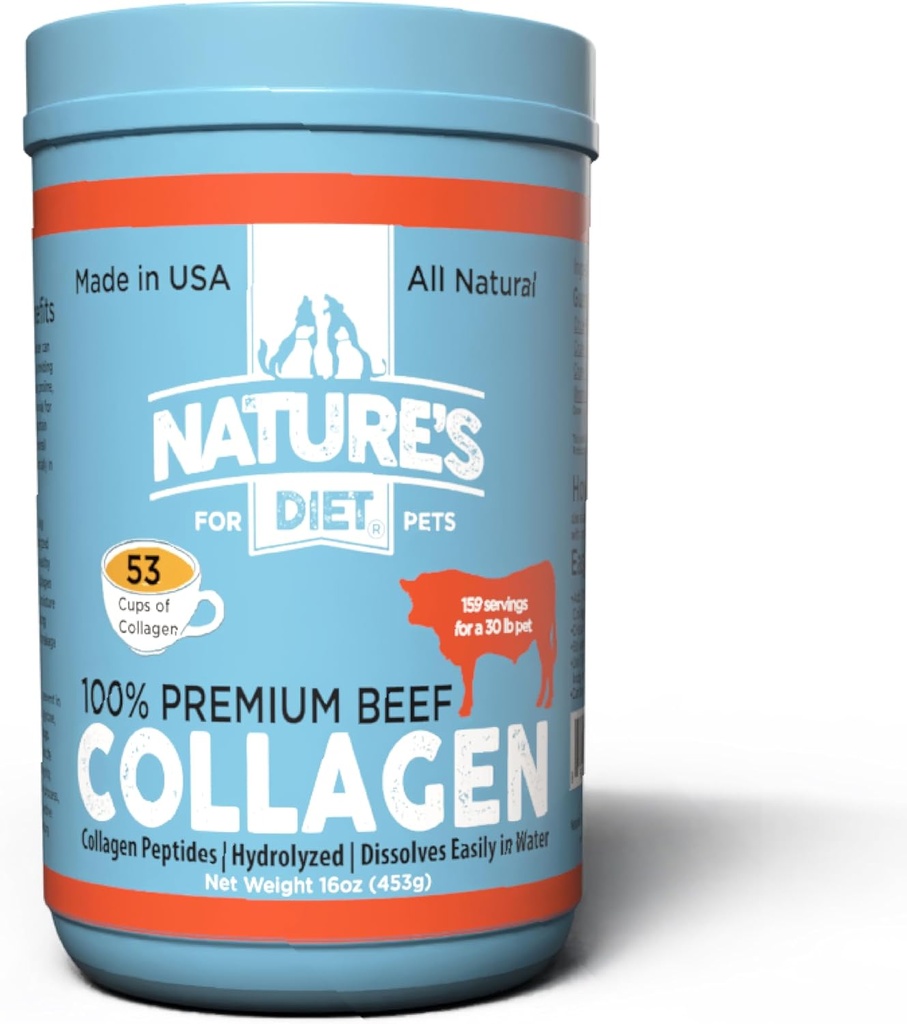 Nature 's Diet Beef Collagen Peptider Type 1 for hunde & katte, Joint, fordøjelse & Skin Health Support, Premium Human Grade, Grass fed