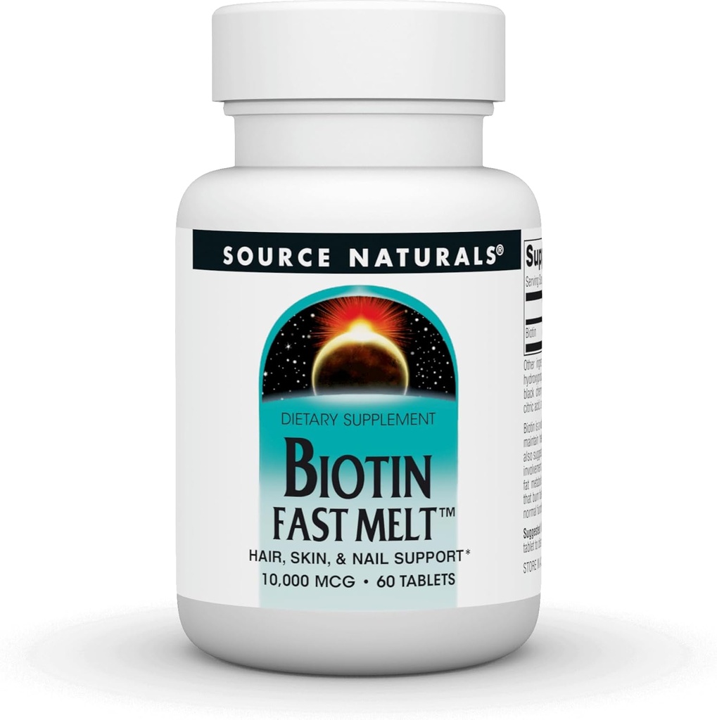 Source Naturals Biotin Fast Melt, Hår Hud og Nail Support *, 10. 000 mg - 60 Fast Melt tabletter