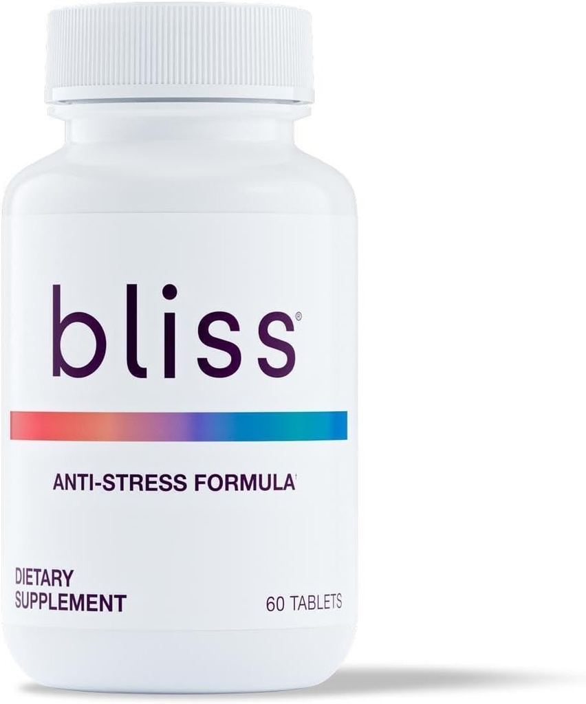 Bliss Herbal Stress Support - Adaptogene tabletter med Ashwagandha, Rhodiola & L- Theanine - fremmer rolig, Mood Balance & Mental Clarity - Vegan & Gluten- Free - 60 tabletter