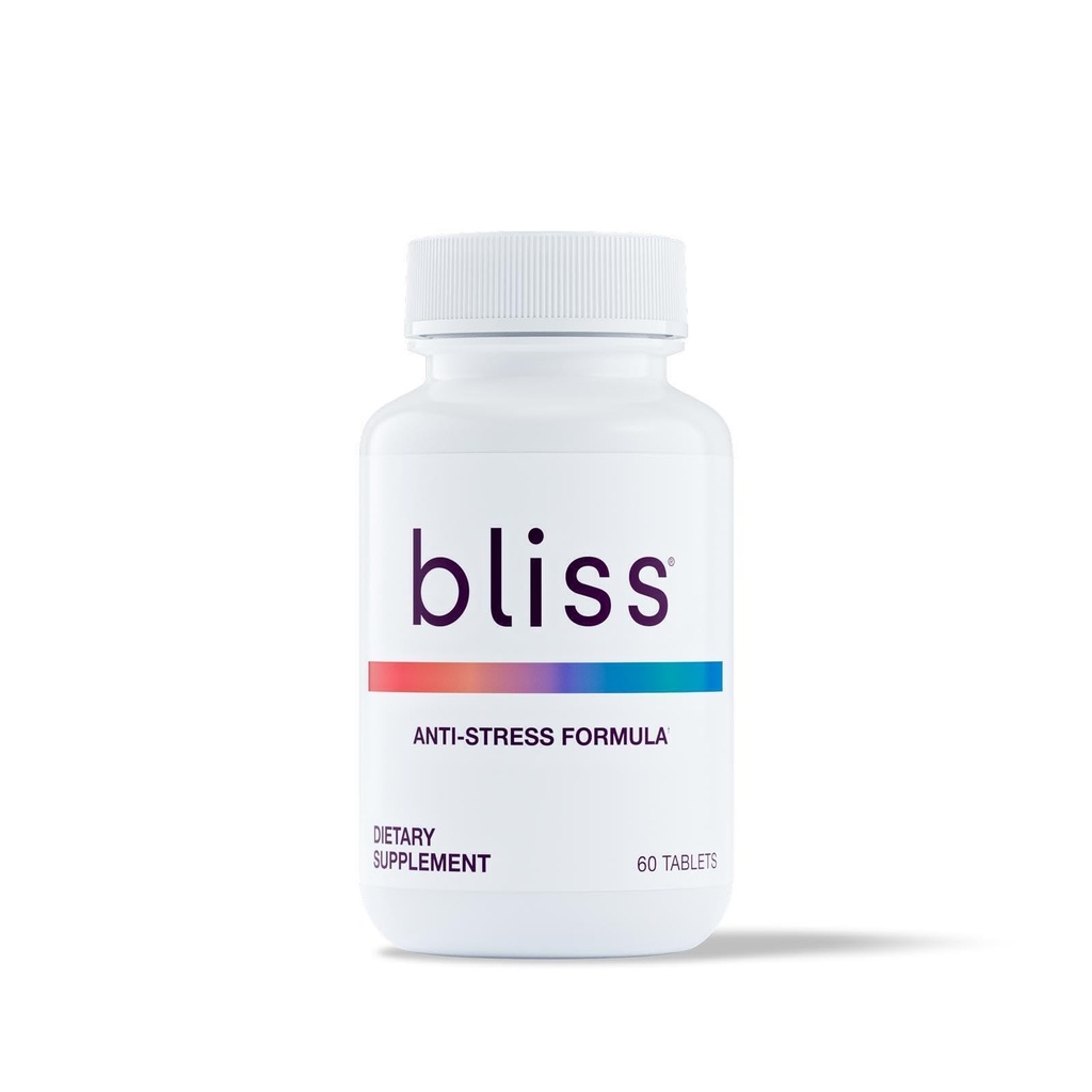 Bliss Herbal Stress Support - Adaptogene tabletter med Ashwagandha, Rhodiola & L- Theanine - fremmer rolig, Mood Balance & Mental Clarity - Vegan & Gluten- Free - 60 tabletter