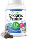 Orgain Organic Vegan Protein Powder, Cookies & Cream - 21g Plant baseret protein, 7g Prebiotic Fiber, Low Net Carb, Ingen laktoseingredienser, Ingen tilsat sukker, Non- GMO, For Shakes & Smoothies, 2.03 lb