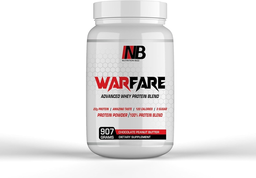 Warfare 2 lbs Advanced Whey Protein Blend 22g Protein per Serving Amazing Flavors (2 lbs, Chokolade Peanut Butter)