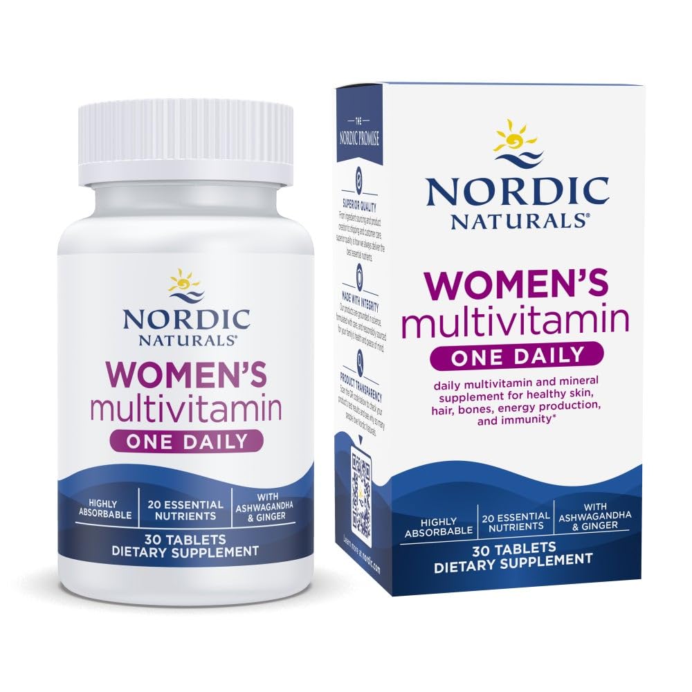 Nordic Naturals Women 's Multivitamin One Daily - Hud, hår, energi, & Knoglestøtte - Immunitet supplement - 20 essentielle næringsstoffer - 30 tabletter - 30 servering