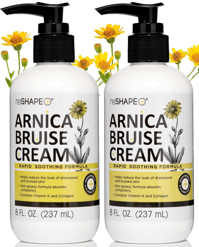 Reshape + Arnica Bruise Relief Topical Cream For blå mærker, Hævelse, & misfarvning på huden, Naturlig hudpleje Homøopatisk Arnica Lotion W / vitamin K, Horse Chestnut, & Collagen, 8 Fl Oz (2 - Pack)