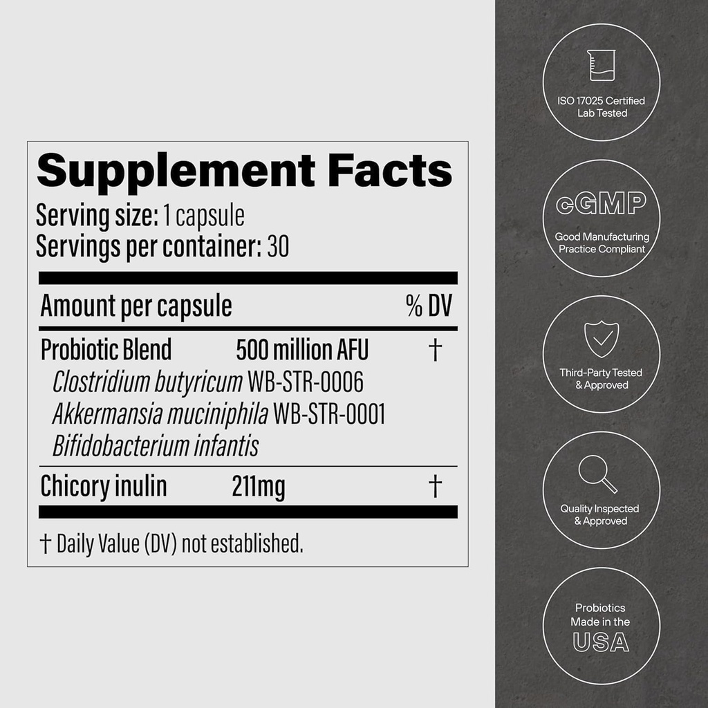 GLP-1 Probiotisk, AFU Multi- Strain Probiotisk + Prebiotisk, naturligt Akkermansia Muciniphila Probiotisk Support GLP-1 Produktion & Curb Appetit for mænd og kvinder